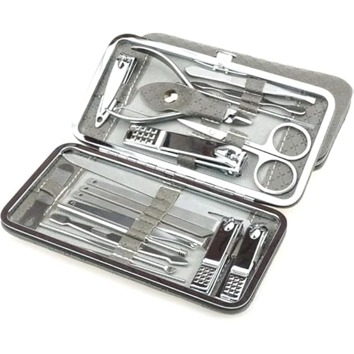 Manicure Set, 19 Pcs Stainless Steel Pedicure Kit with Nail Clippers, Cuticle Tools, Tweezers, Scissors, Ear Care, Travel Case for Men and Women - Image 1